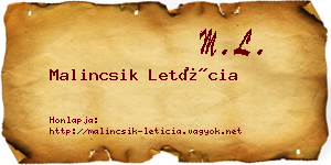 Malincsik Letícia névjegykártya